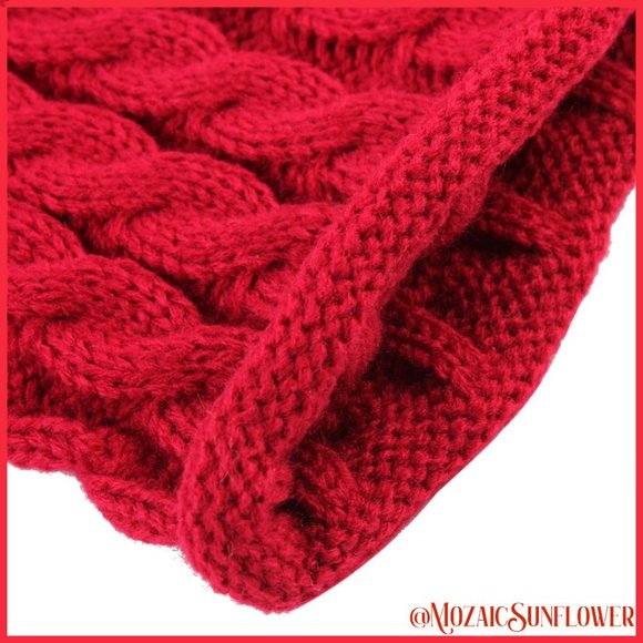 NEW Toddler 2 Piece Hand Cable Knit Red Hat Faux Fur Pompon and Collar Scarf - Picture 7 of 7